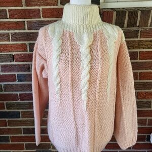 Vintage Chaus Cableknit Mock Neck Sweater 1980s Size Large